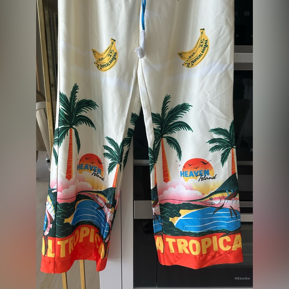 Rachel Zoe NWT Vibrant Print Tropical Beach Resort Wear Pants (Size Medium) - Picture 3 of 8
